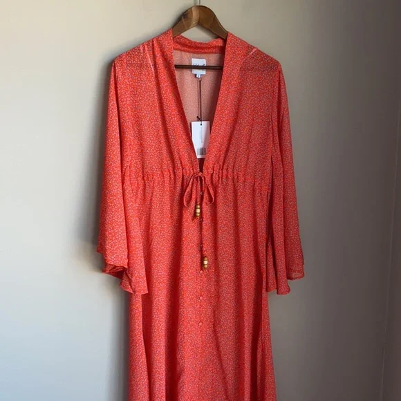 NWT Plush Chiffon Floral Bell Sleeve Kimono Dress Cover Up - Picture 4 of 9